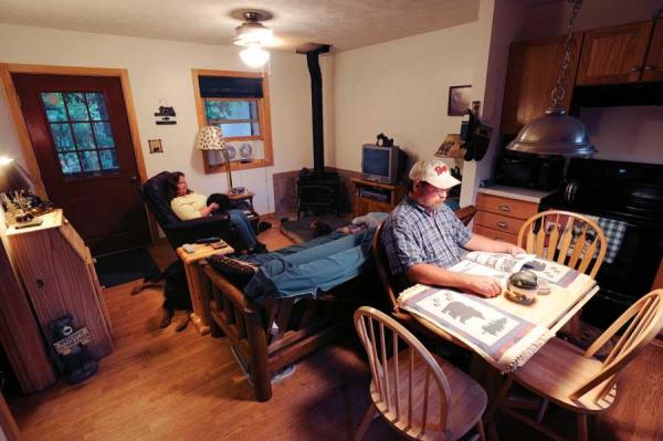 An open floor plan makes the kitchen and living rooms feel more spacious.